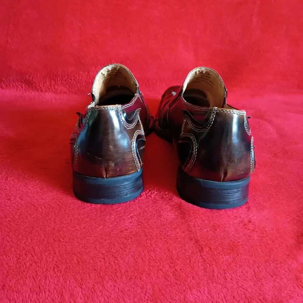 A. Cellini Cross Stitched Leather Square Toe Loafers Mens Sz 11 M Brown Shoes